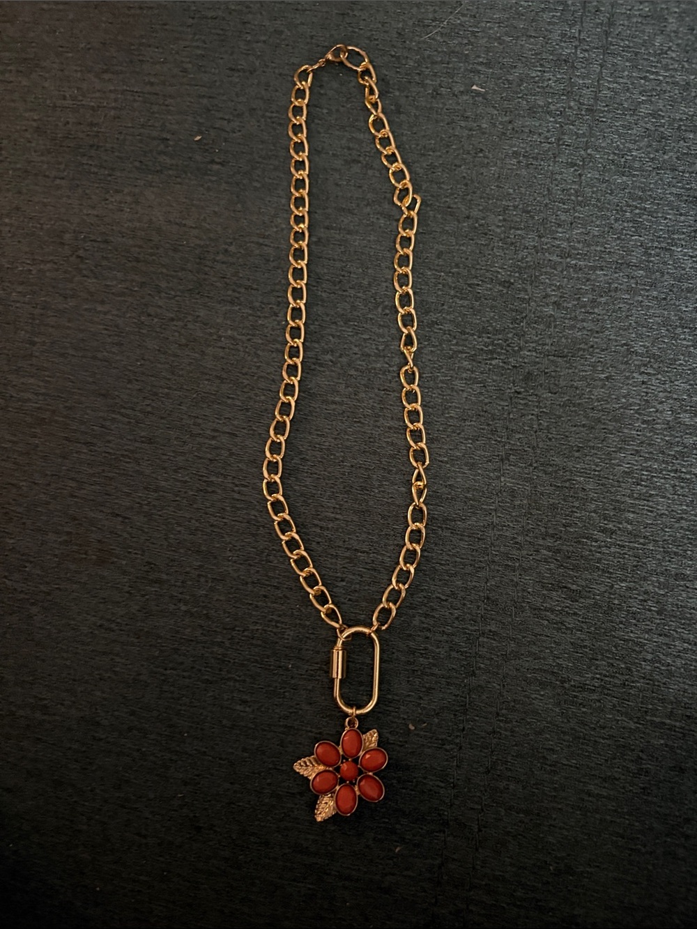 Hand-Crafted Gold Chain Necklace with Coral Flower Pendant